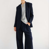 The Triple Pleat Trouser in Dark Navy