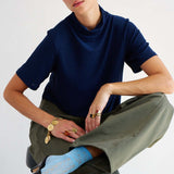 The Cowl Tee in Blue Lame