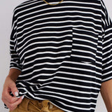 The Boxy Tee in Black White Stripe