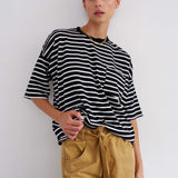 The Boxy Tee in Black White Stripe