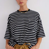 The Boxy Tee in Black White Stripe