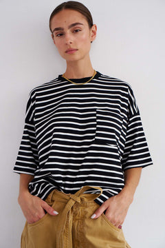 The Boxy Tee in Black White Stripe