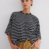 The Boxy Tee in Black White Stripe