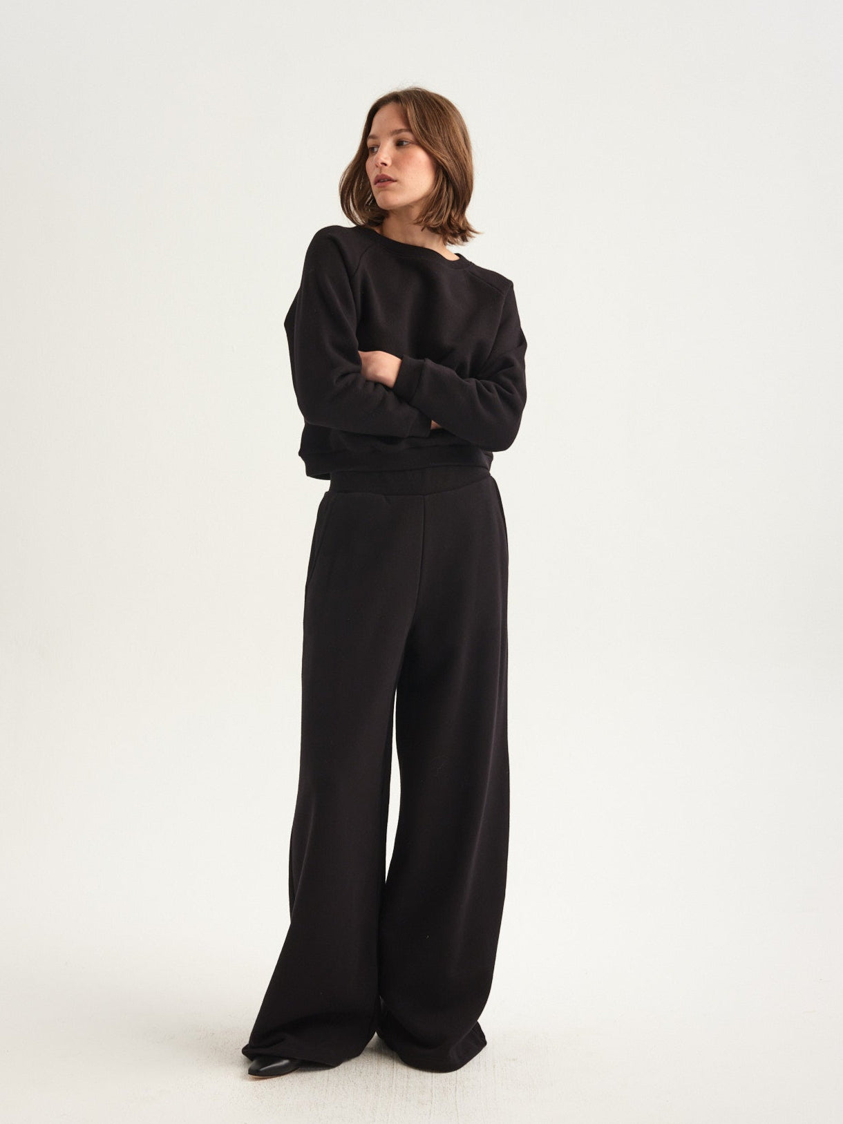 The Wide Leg Terry Trouser in Black