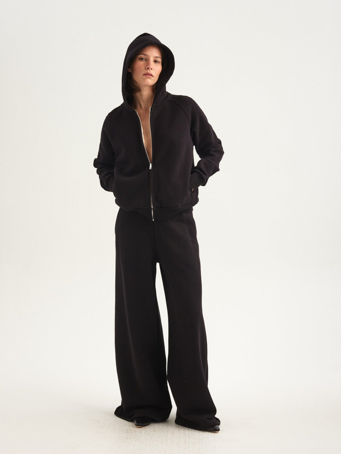 The Wide Leg Terry Trouser in Black