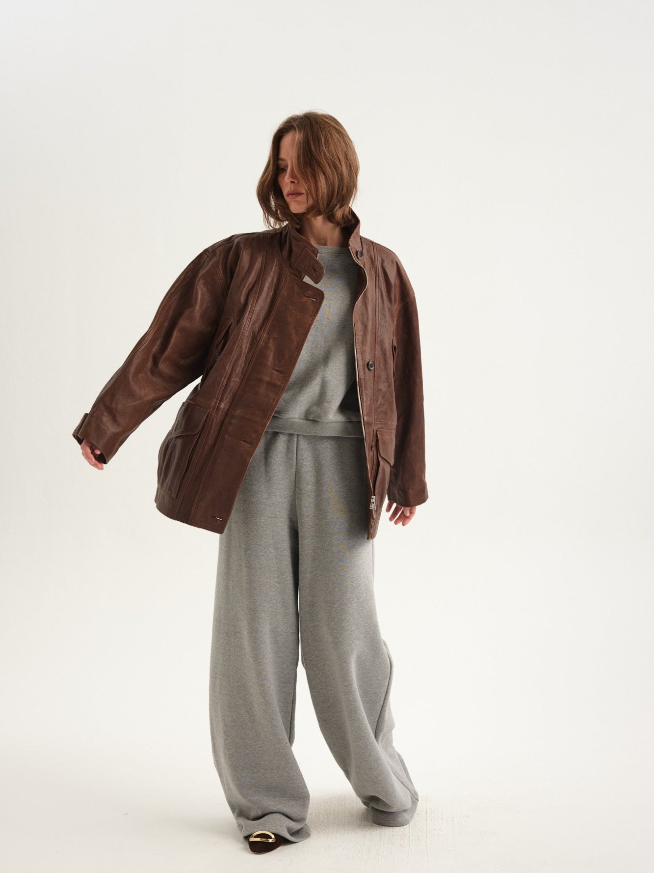 The Wide Leg Terry Trouser in Heather Grey