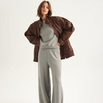 The Wide Leg Terry Trouser in Heather Grey