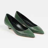 The Kitty Point Heel in Green Snake