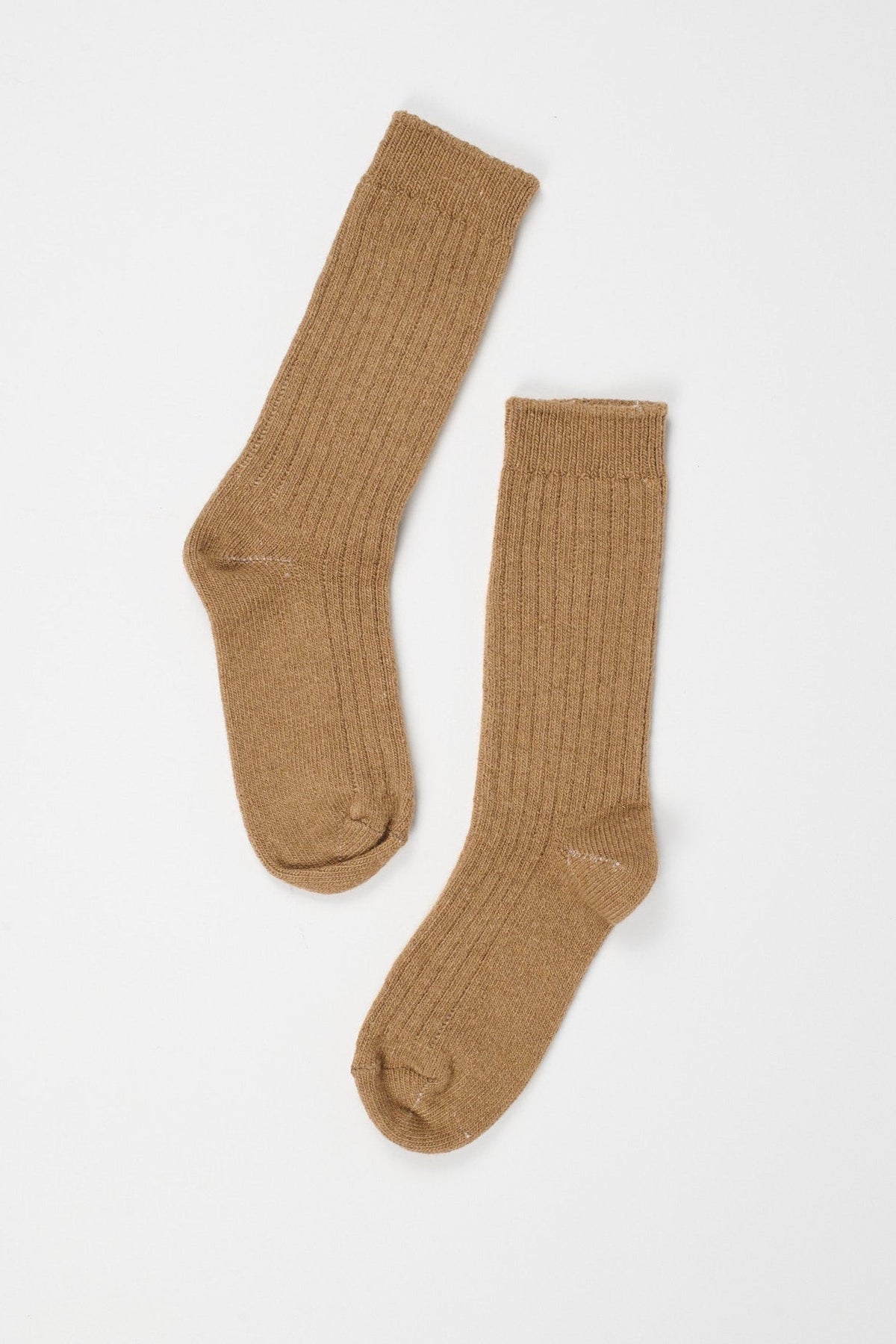 Ribbed Crew Socks in Camel