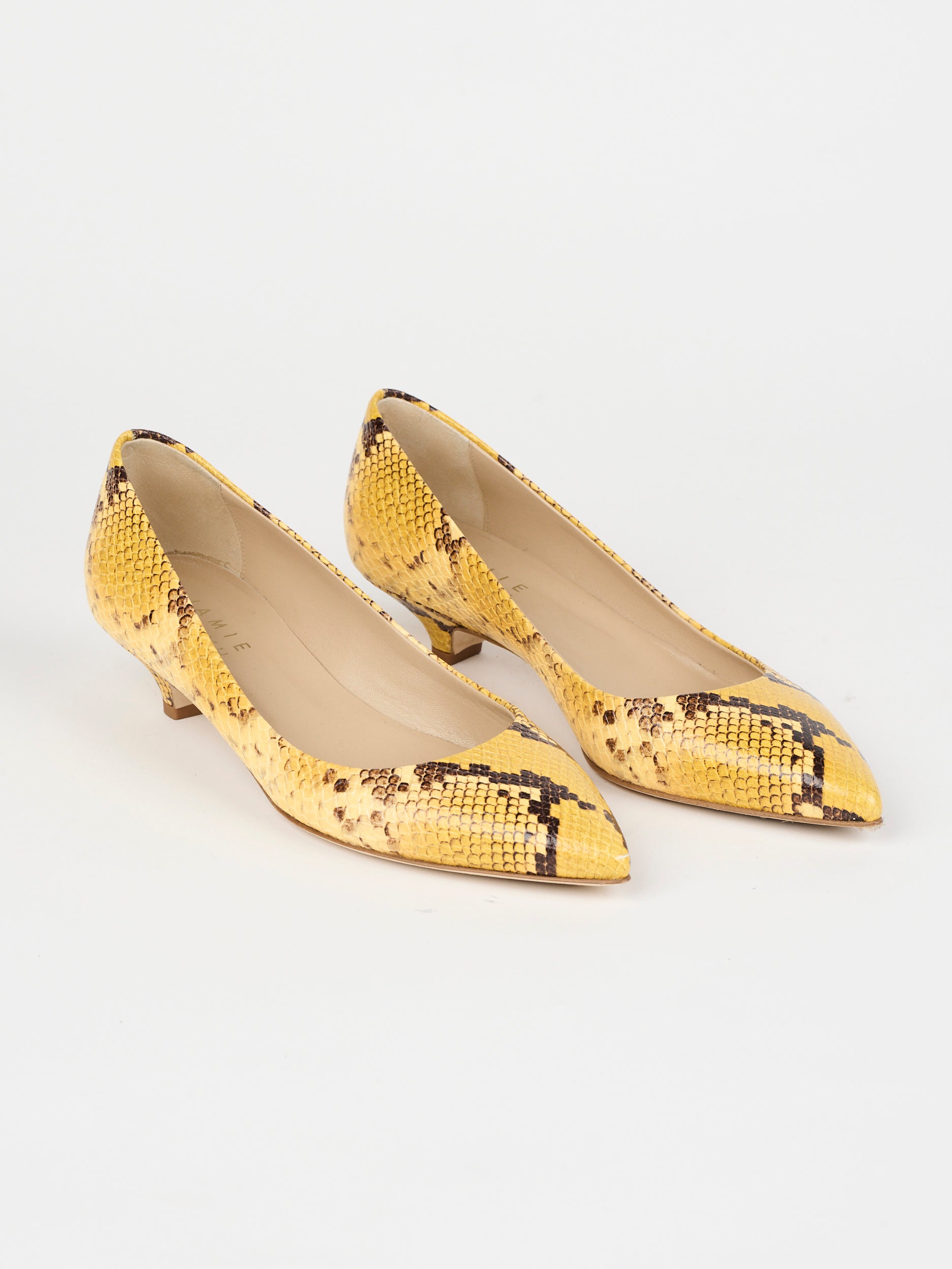 The Kitty Point Heel in Yellow Angled Front
