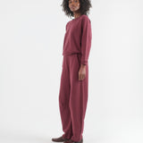 The Daily Sweatshirt in Cherry Cola. On body front side - Jamie Haller