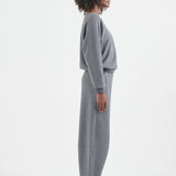 The Arc lounge Pant in deep grey. On body side - Jamie Haller