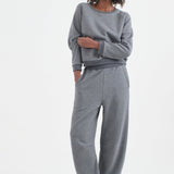 The Arc Lounge Pant in deep grey. On body front - Jamie Haller
