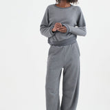The Arc Lounge Pant in deep grey. On body front - Jamie Haller