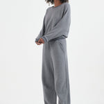 The Arc Lounge Pant in deep grey. On body side front - Jamie Haller