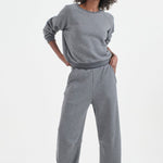 The Arc Lounge Pant in deep grey. On body front - Jamie Haller