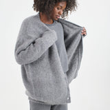 The Oversized Cardigan in Heather. On body front side - Jamie Haller