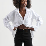 The Weekend Shirt in White. On body front - Jamie Haller