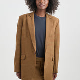 The Julius Blazer in Burgundy Brown Houndstooth. On body front - Jamie Haller