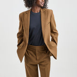 The Julius Blazer in Burgundy Brown Houndstooth. On body front - Jamie Haller