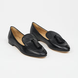 The Belgian Tassel Loafer in Black Angled Side