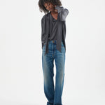 The Brooks Blouse in Dark Grey. On body front - Jamie Haller