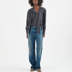 The Brooks Blouse in Dark Grey. On body front - Jamie Haller