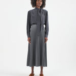 The Brooks Blouse in Dark Grey. On body front - Jamie Haller