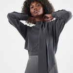 The Brooks Blouse in Dark Grey. On body front - Jamie Haller