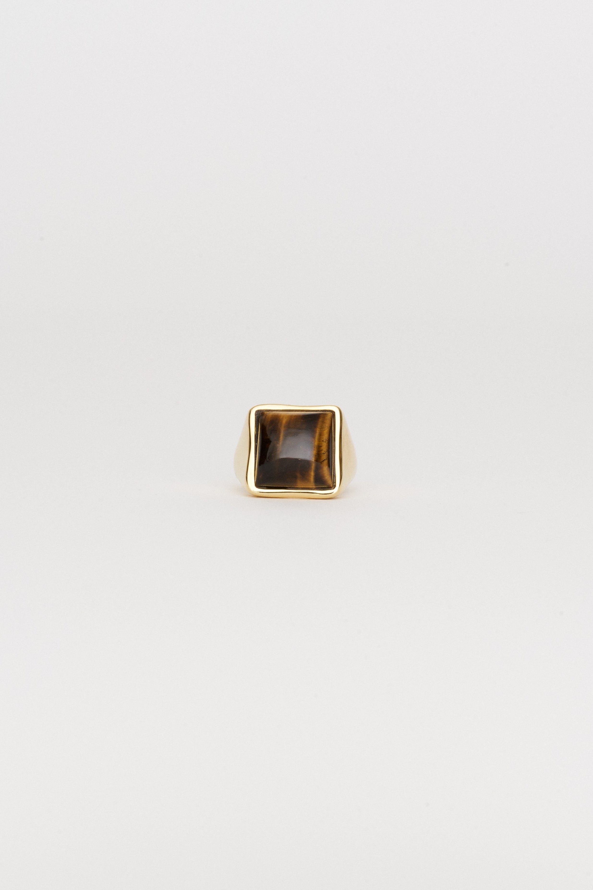 The Luques Square Signet Ring in Tigers Eye