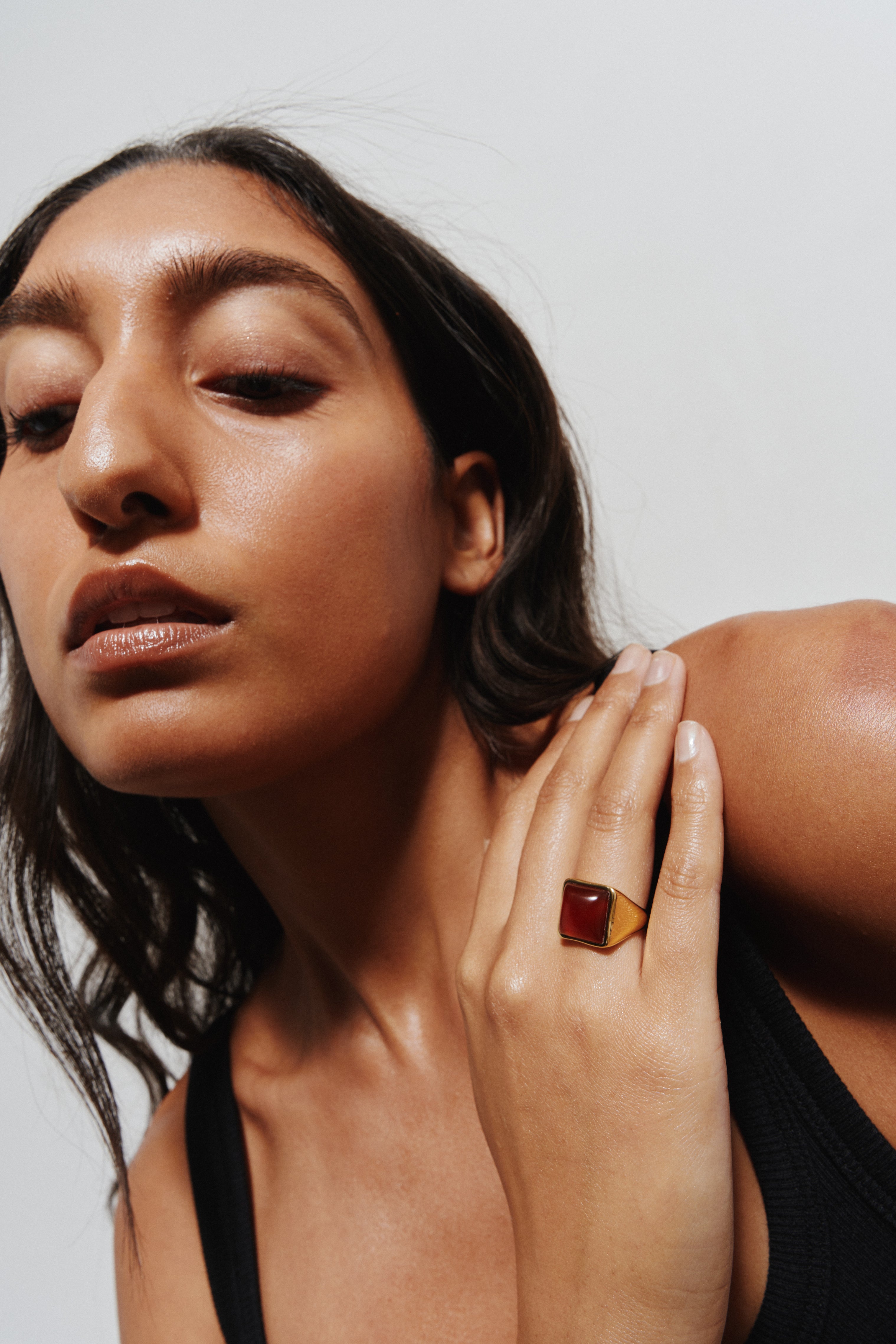 The Luques Square Signet Ring in Red Agate