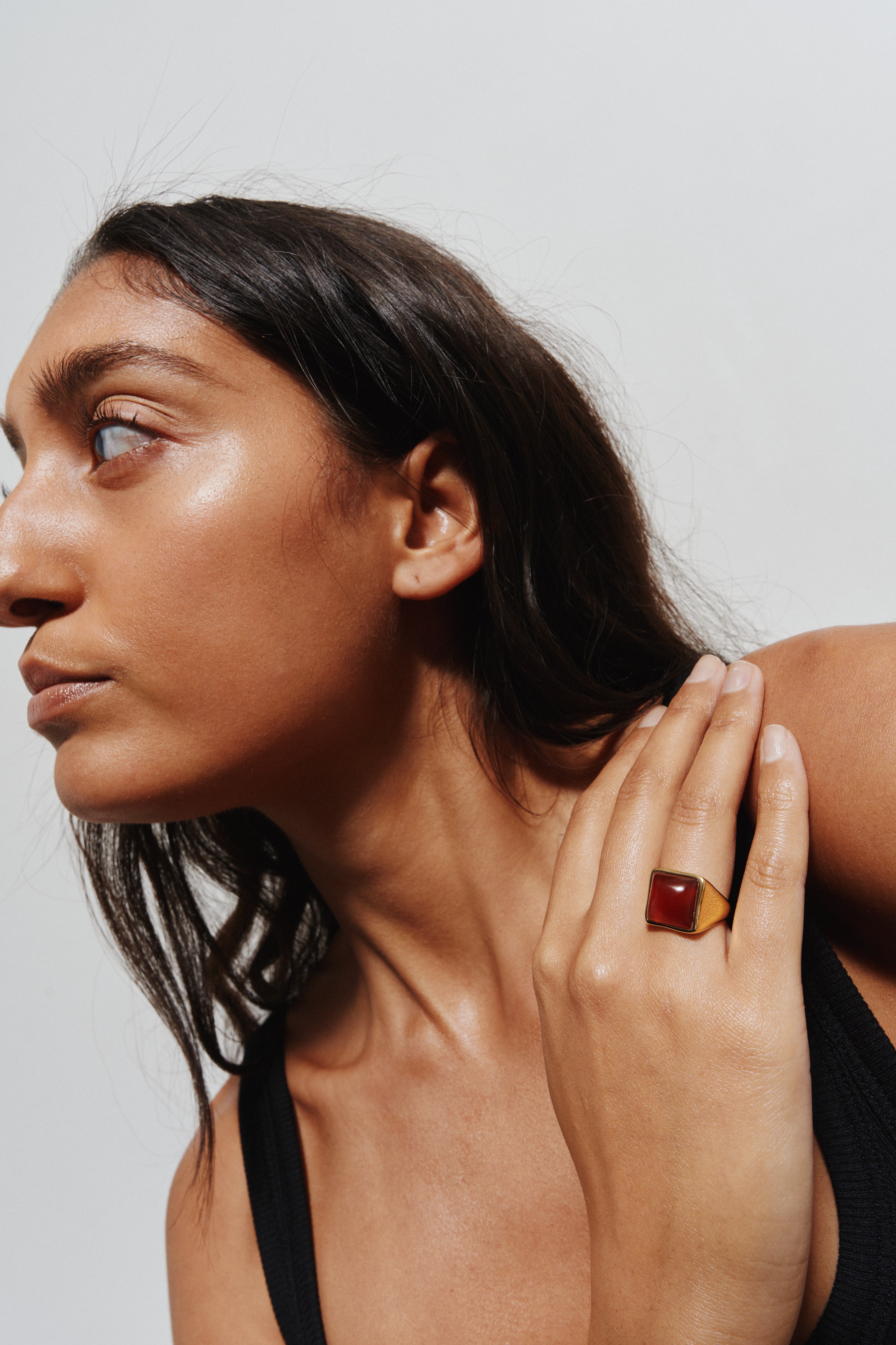 The Luques Square Signet Ring in Red Agate