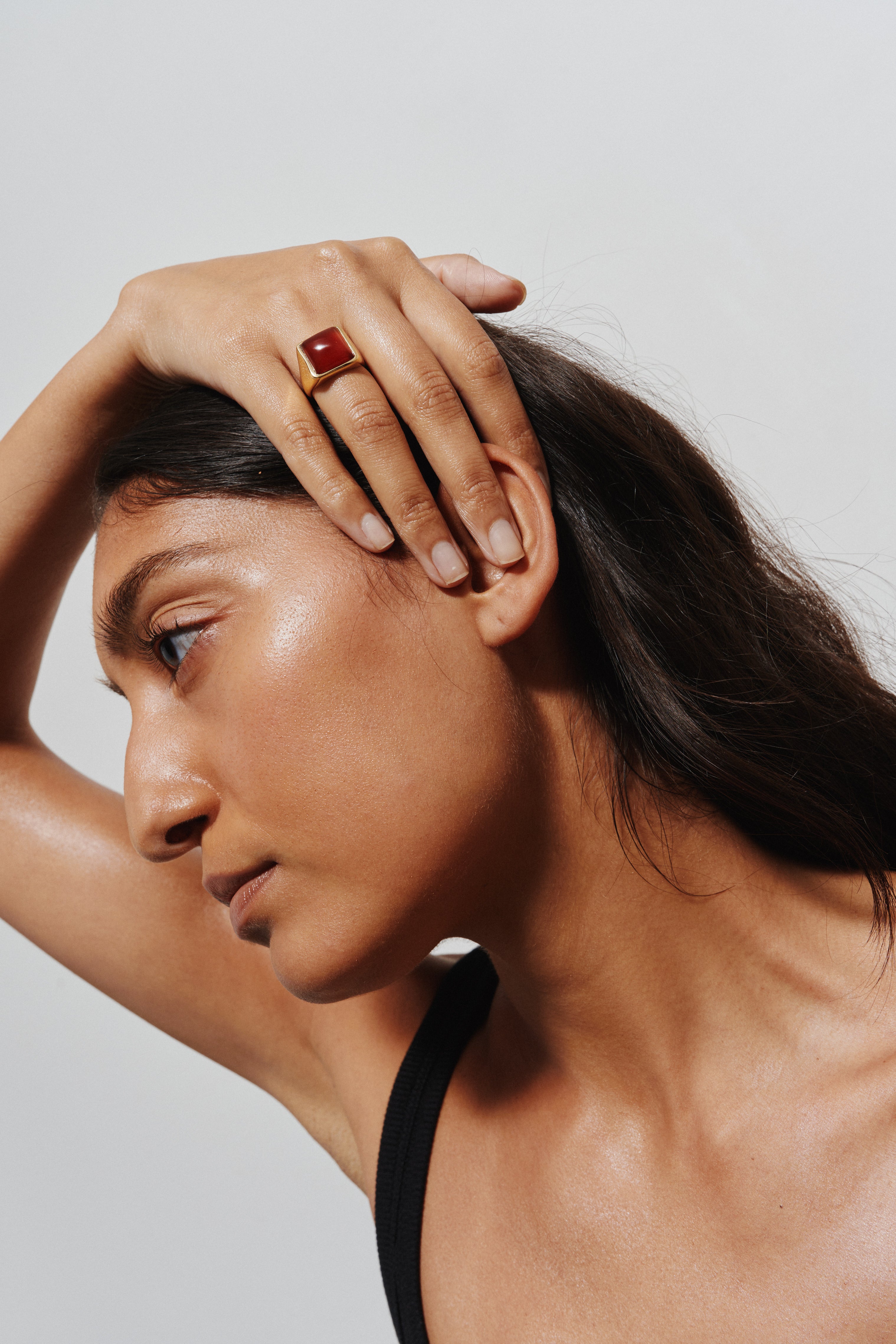 The Luques Square Signet Ring in Red Agate