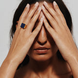 The Nina Flat Signet Ring in Blue Aventurine