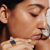 The Nina Flat Signet Ring in Blue Aventurine