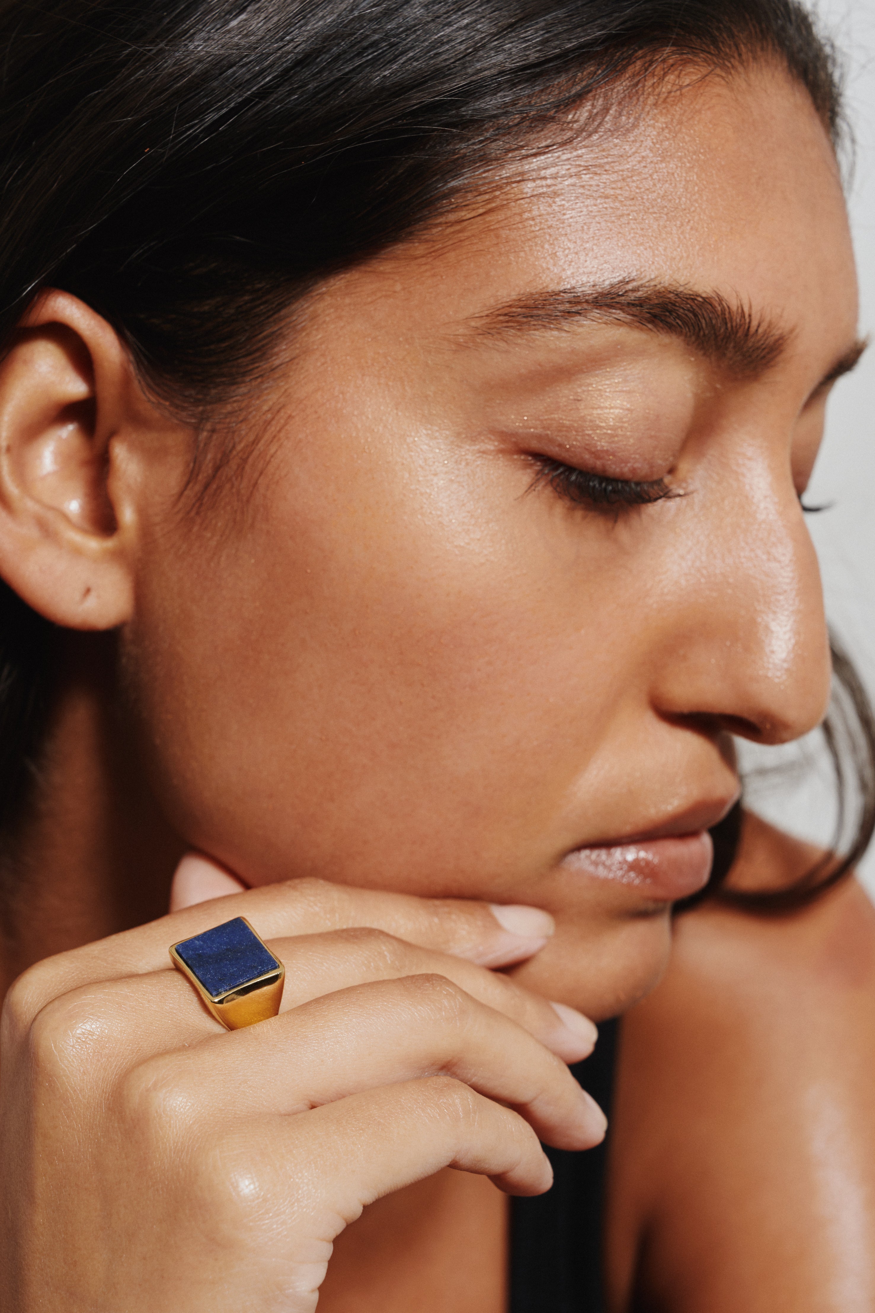 The Nina Flat Signet Ring in Blue Aventurine