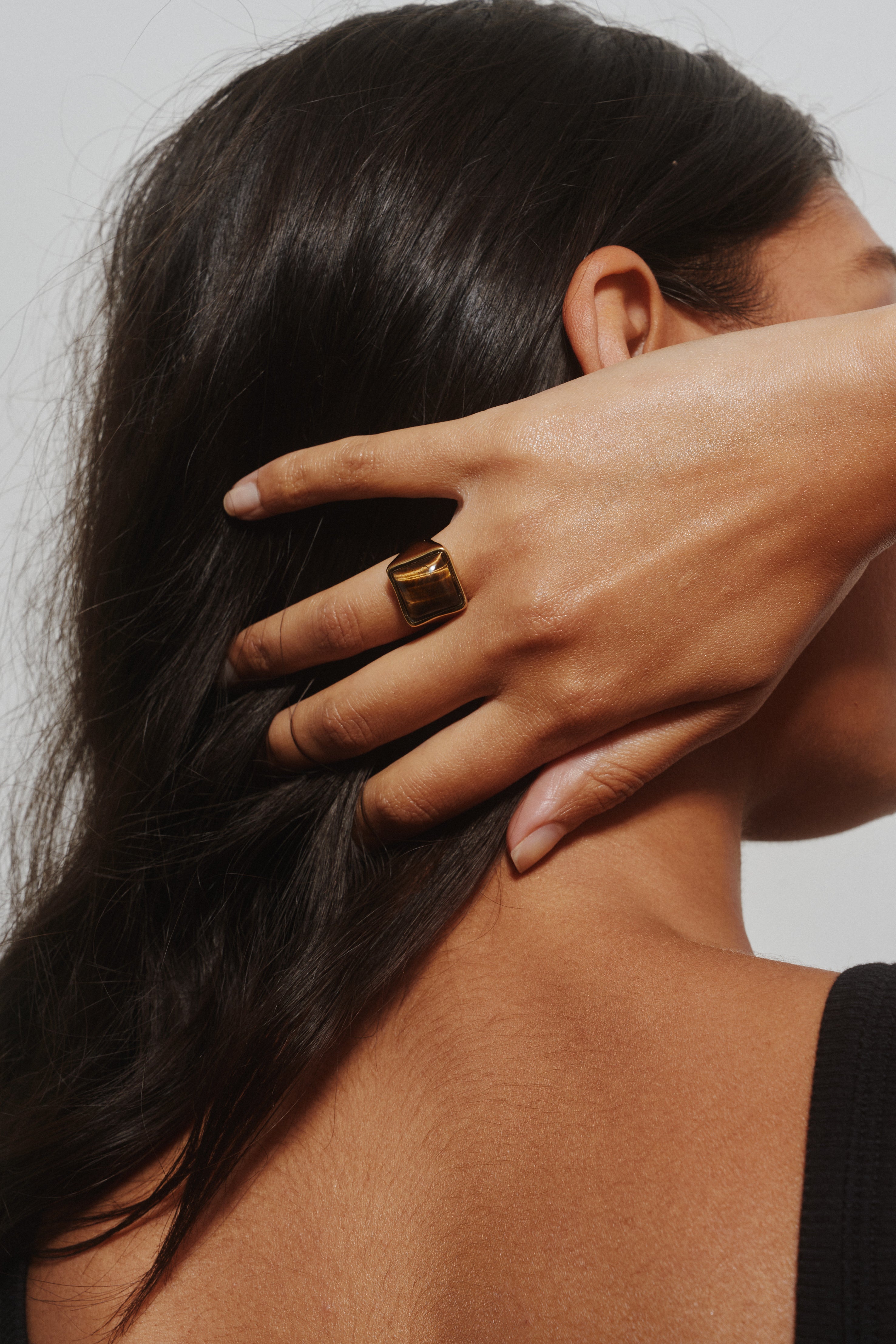 The Luques Square Signet Ring in Tigers Eye