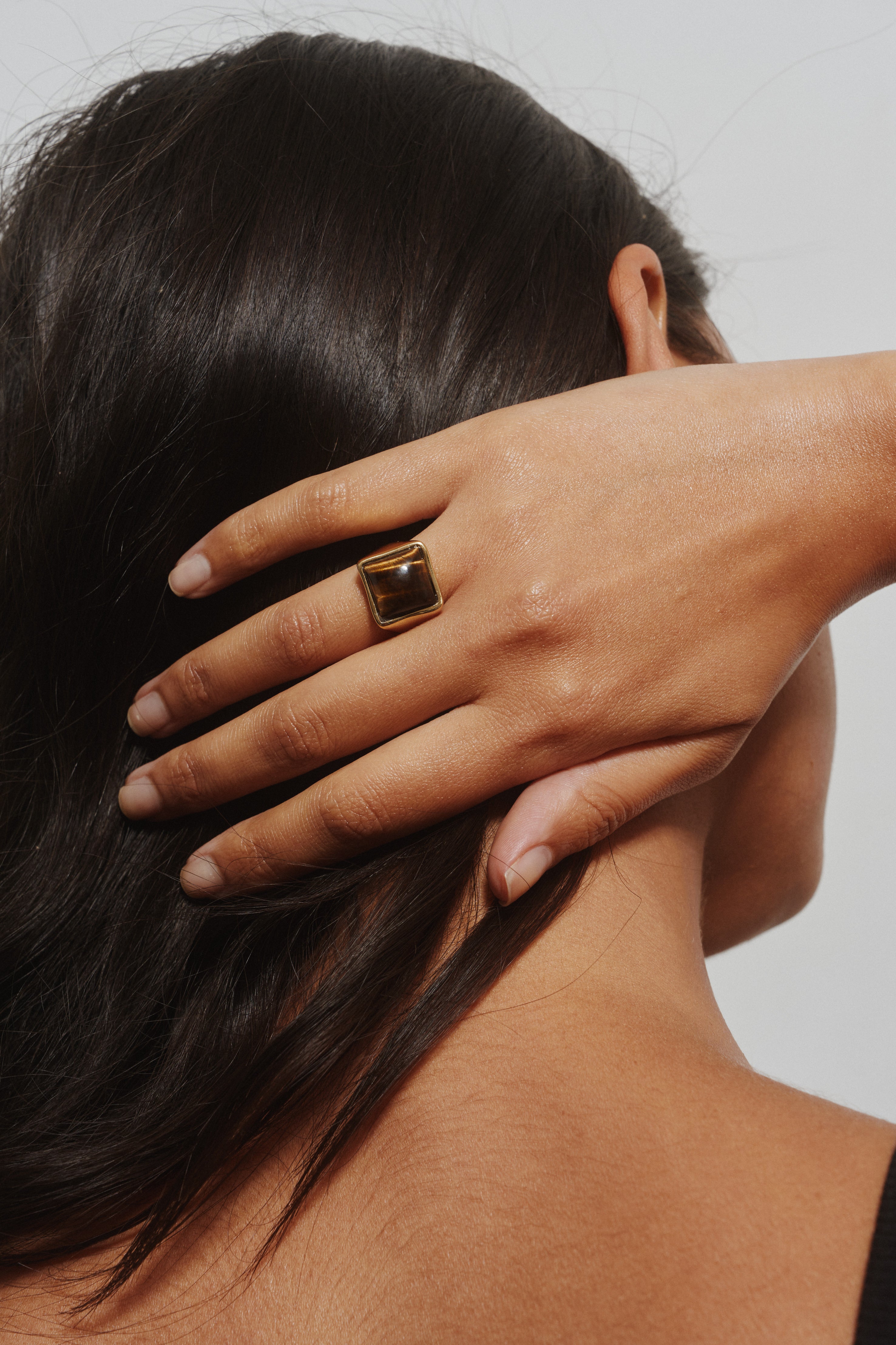 The Luques Square Signet Ring in Tigers Eye