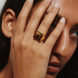 The Luques Square Signet Ring in Tigers Eye
