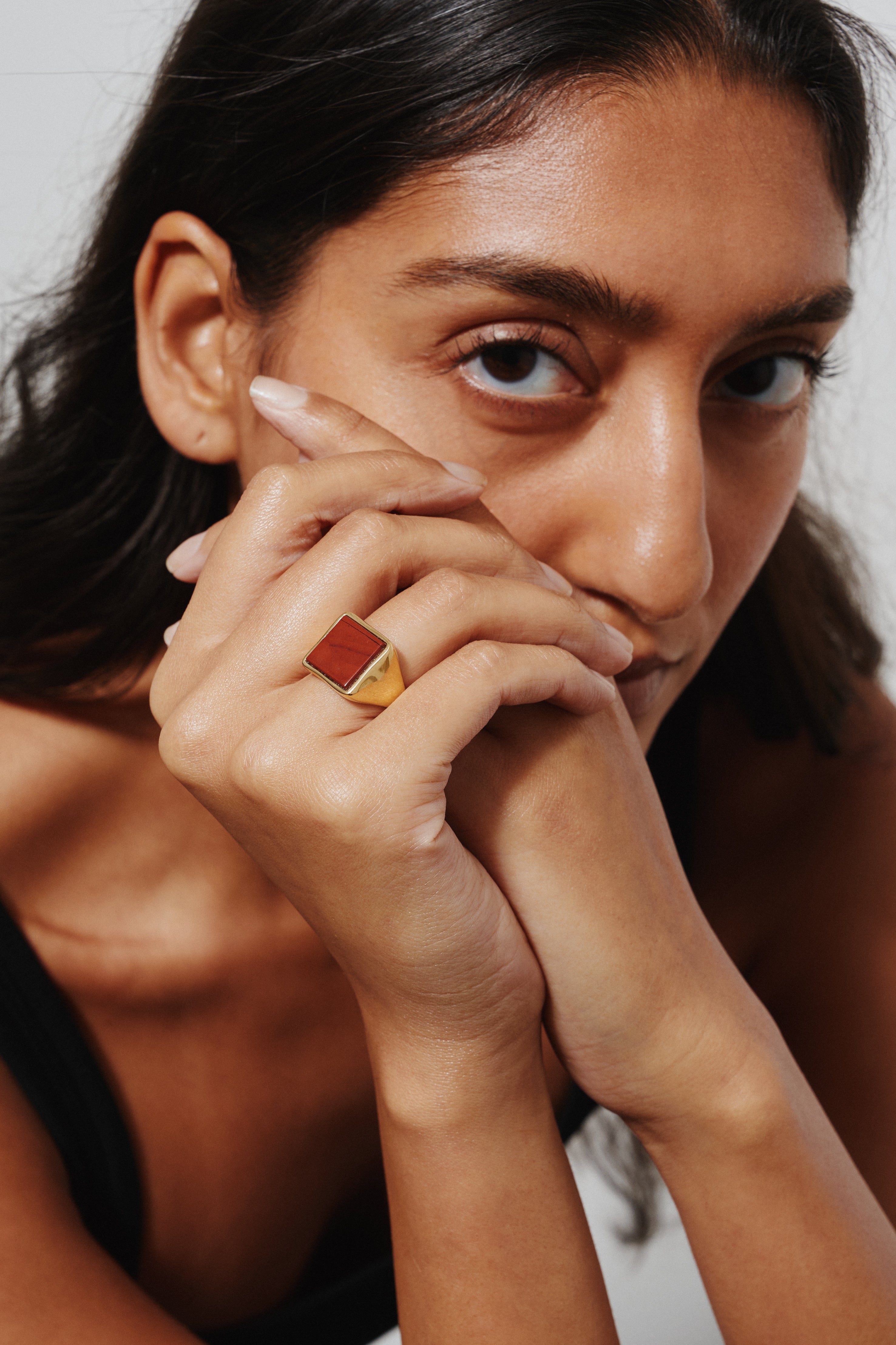 The Nina Flat Signet Ring in Red Jasper
