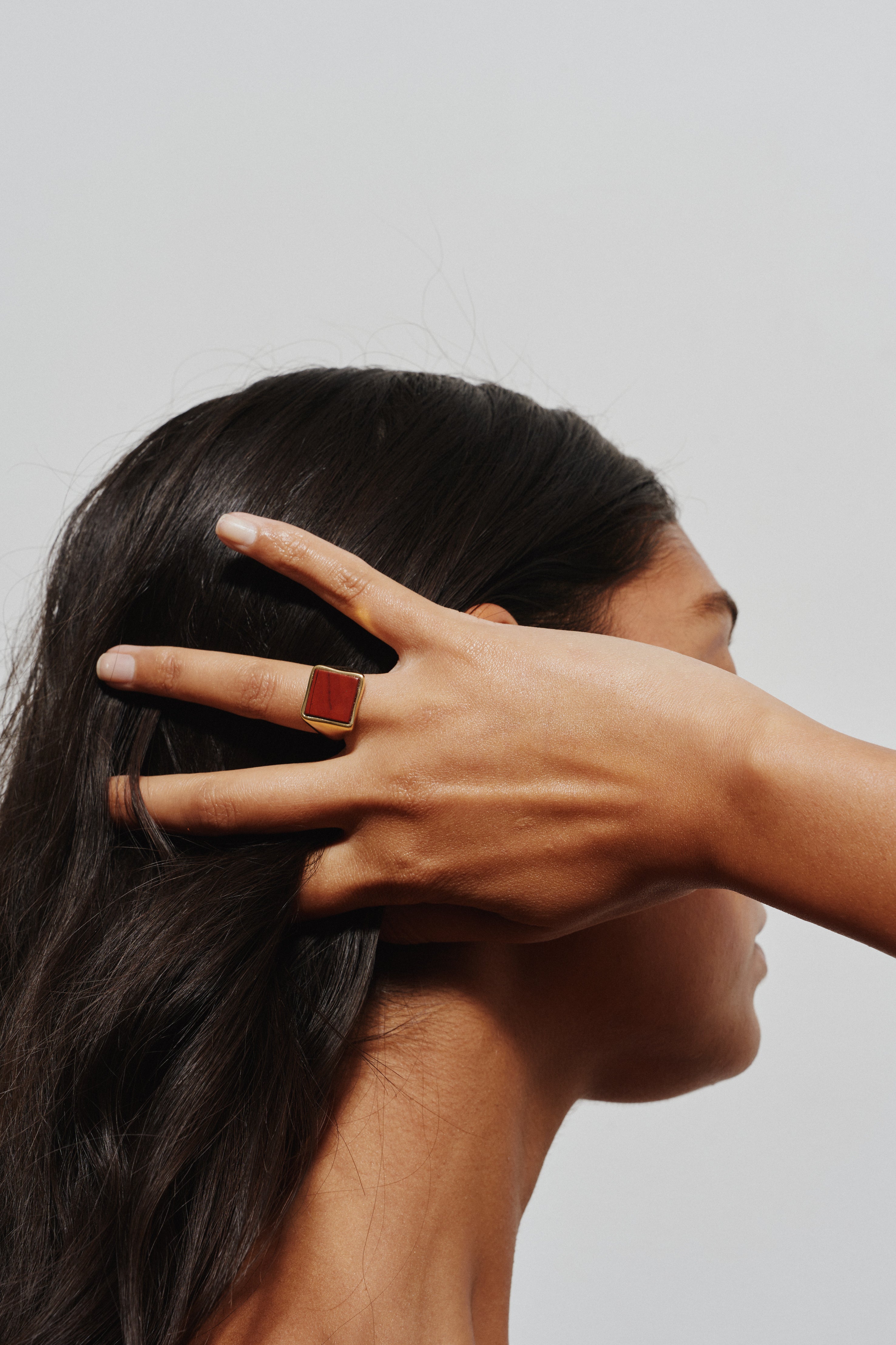 The Nina Flat Signet Ring in Red Jasper