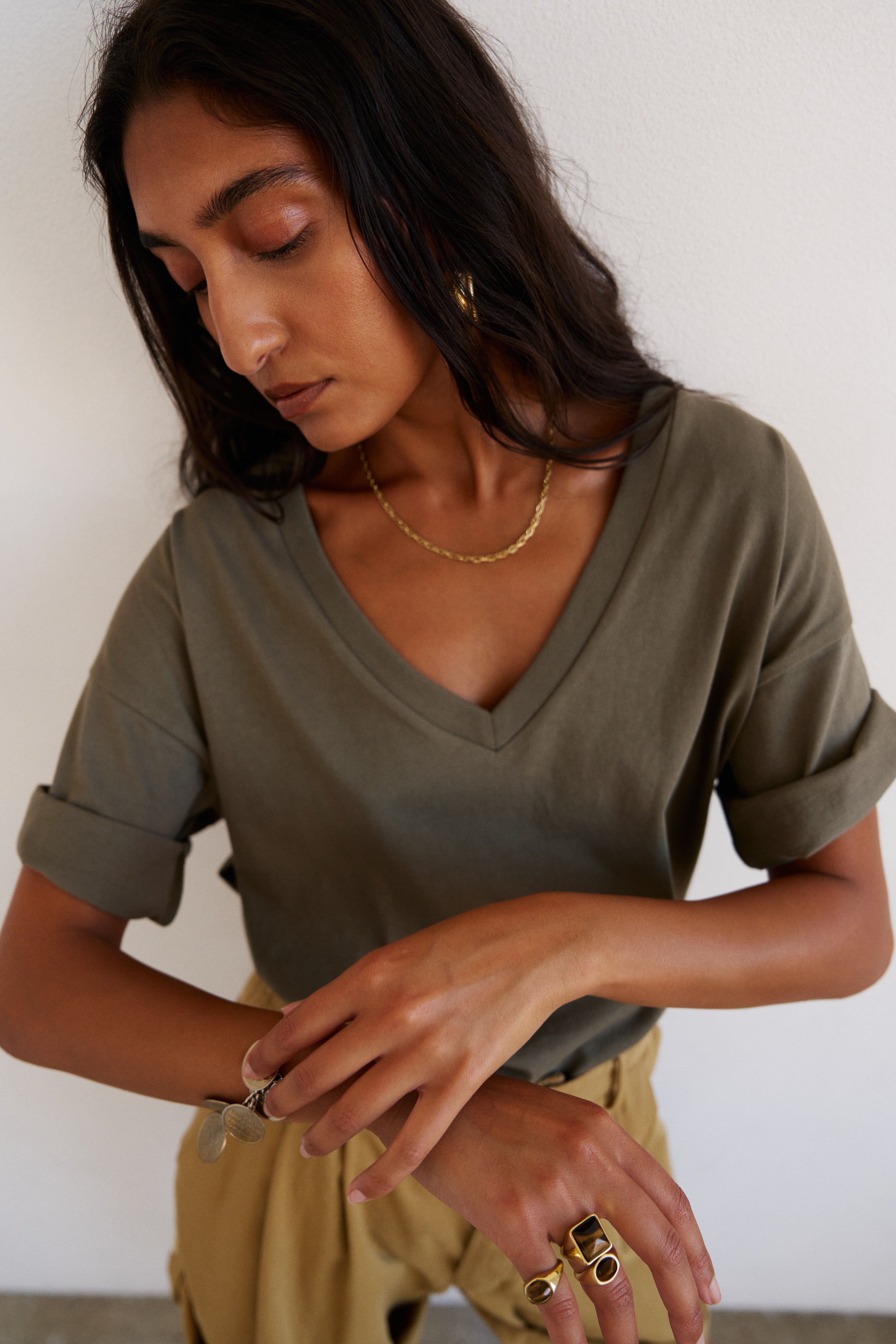 The V Tee in Olive