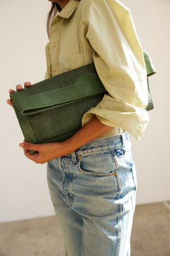 The Document Clutch in Green Snake
