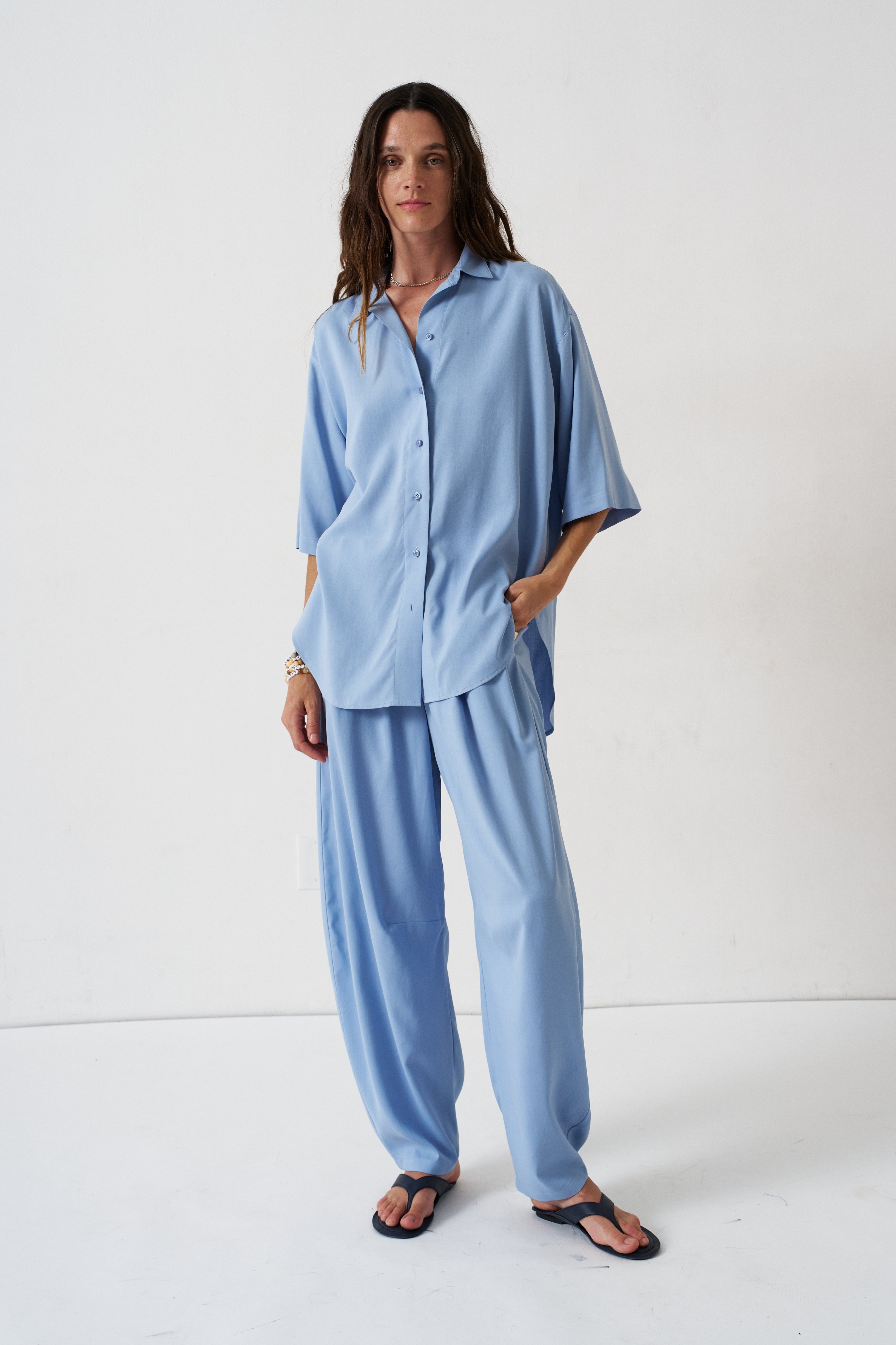 The Silk Arc Pant in Sky Blue