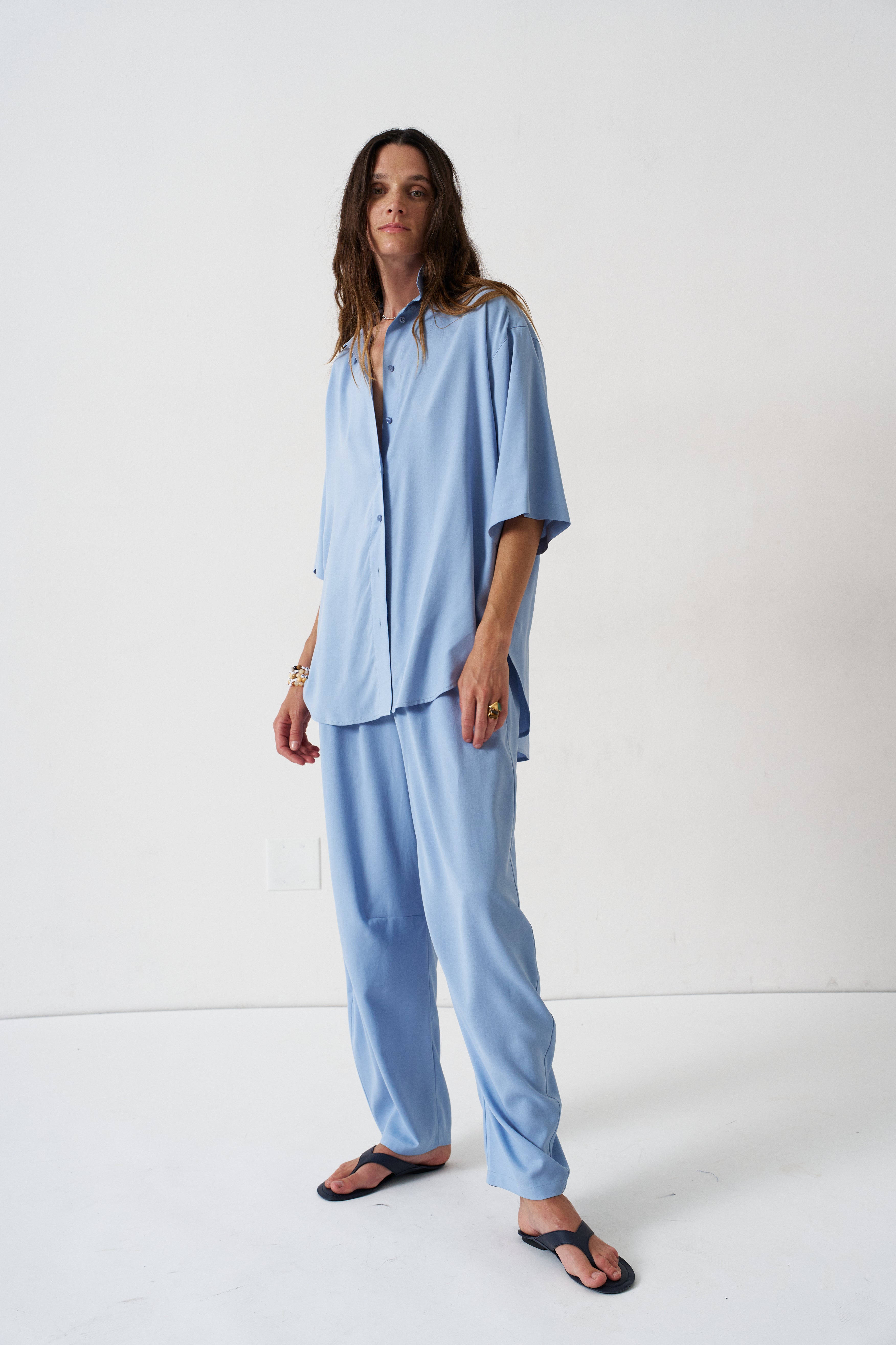 The Silk Arc Pant in Sky Blue