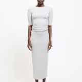 The Rib Pencil Skirt in Heather Grey