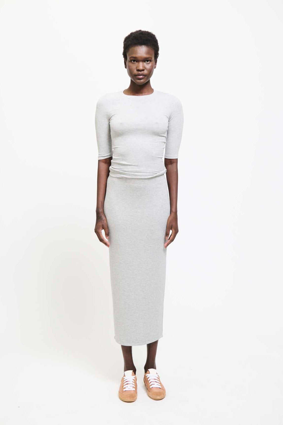 The Rib Pencil Skirt in Heather Grey