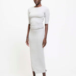 The Rib Pencil Skirt in Heather Grey