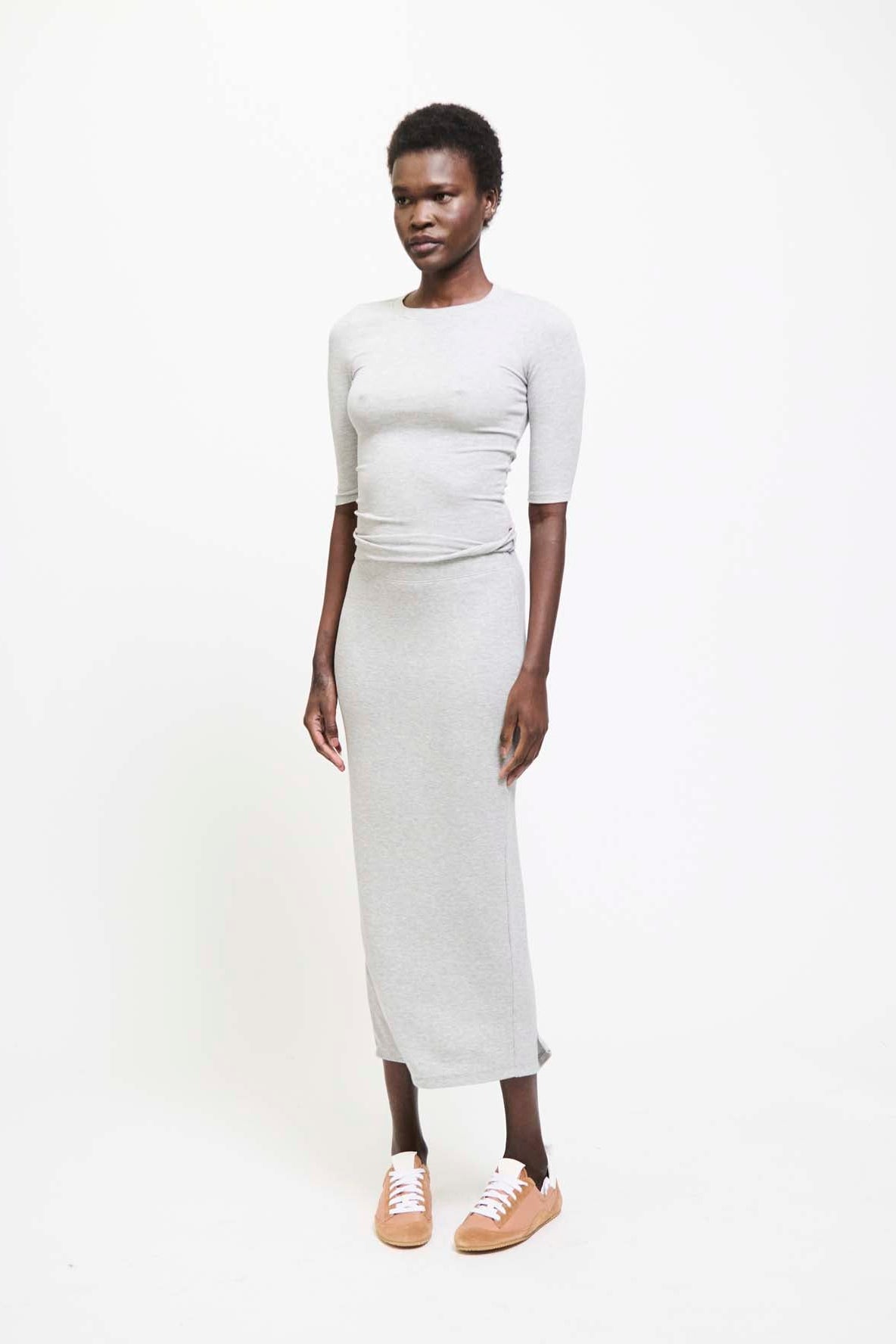 The Rib Pencil Skirt in Heather Grey