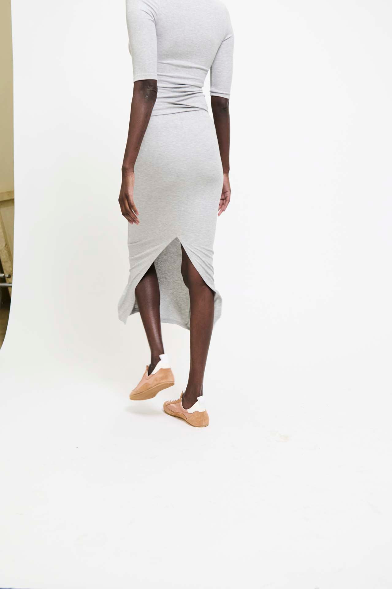 The Rib Pencil Skirt in Heather Grey